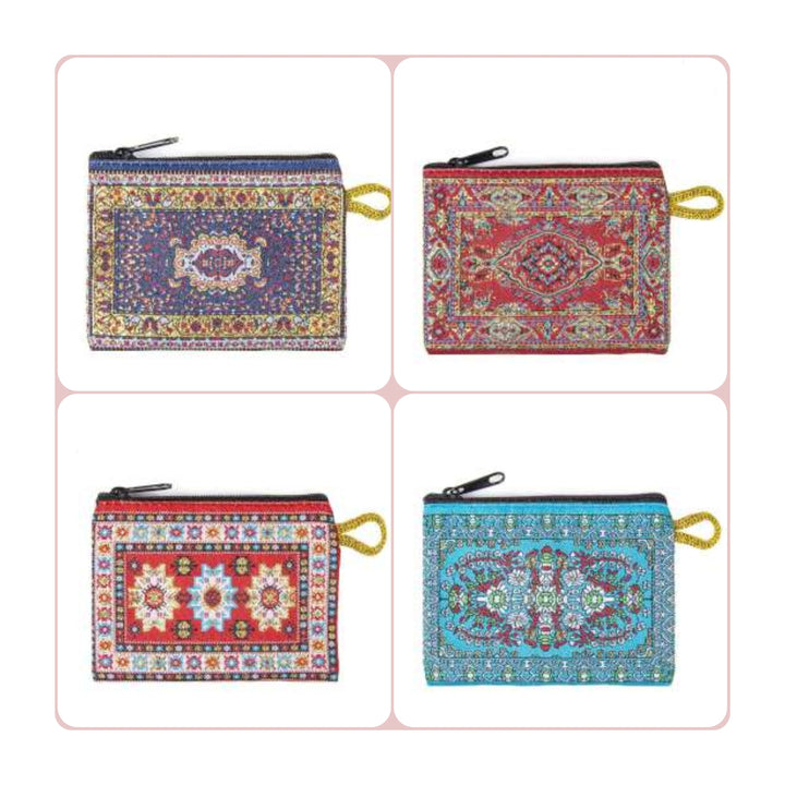 Set of 4 Small Money Purse|Small Bag Organizer|Girls Coin Purse|Coin Purse With Zipper|Small Carpet Bag|Woven Fabric Bag|Mother's Day Gifts