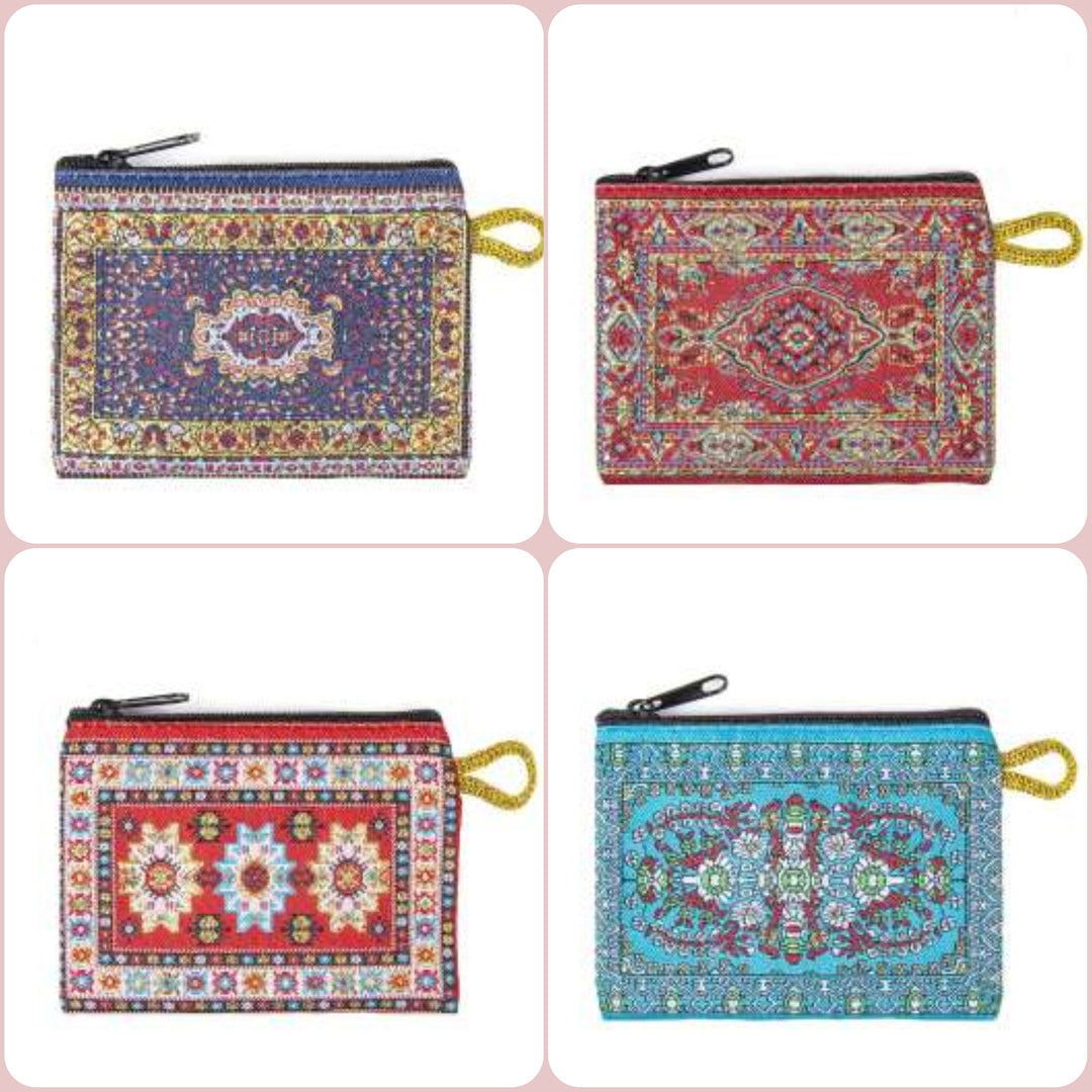 Set of 4 Small Money Purse|Small Bag Organizer|Girls Coin Purse|Coin Purse With Zipper|Small Carpet Bag|Woven Fabric Bag|Mother's Day Gifts