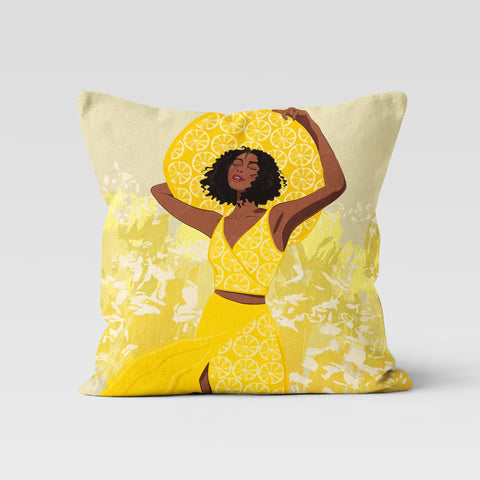 Floral Lemon Pillow Cover|Refreshing Lemon and Girl Print Cushion Case|Housewarming Citrus Print Home Decor|Farmhouse Yellow Pillow Case