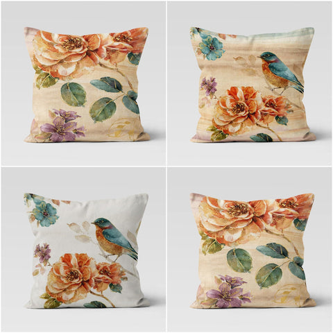 Floral Bird Pillow Case|Bird and Flower Print Pillowcase|Decorative Floral Cushion Cover|Housewarming Decor|Farmhouse Porch Cushion Case