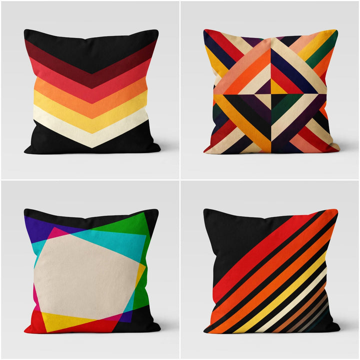 Abstract Geometric Pillow Cover|Black Yellow Red Cushion Case|Decorative Pillowtop|Boho Bedding Decor|Housewarming Outdoor Pillow Case