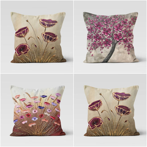 Purple Floral Pillow Cover|Summer Trend Cushion|Decorative Throw Pillow Case|Flower Painting Home Decor|Housewarming Farmhouse Pillowcase