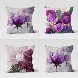 Purple Floral Pillow Cover|Summer Trend Throw Pillowcase|Farmhouse Cushion Cover|Decorative Purple Outdoor Pillow|Housewarming Gift Ideas