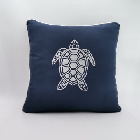 Embroidered Luxury Yacht Pillow Cover|Water Repellent Sea Turtle Pillow|Abrasion Resistant Nautical Cushion Cover|Flame Retardant Pillow Top