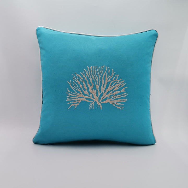 Embroidered Luxury Yacht Pillow Cover|Water Repellent Coral Pillow Top|Abrasion Resistant Nautical Cushion Cover|Flame Retardant Pillowcase