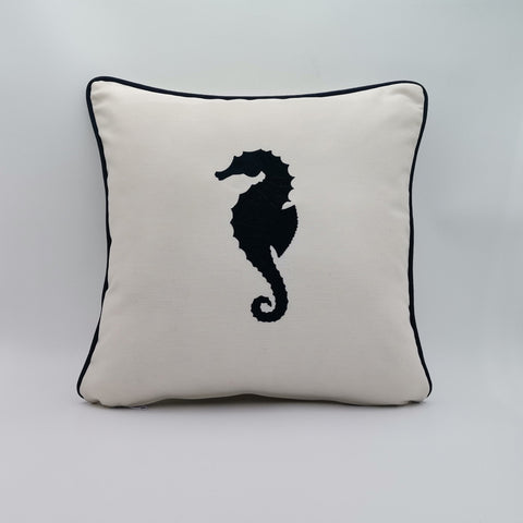 Embroidered Luxury Yacht Pillow Cover|Water Repellent Seahorse Pillow|Abrasion Resistant Nautical Cushion Cover|Flame Retardant Pillowcase