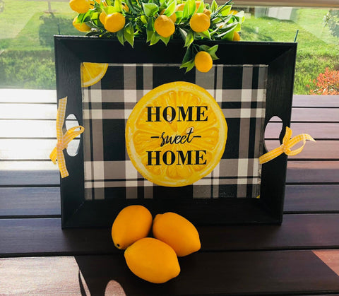 Home Sweet Home Tray|Hand Painted Wooden Tray|Lemon Tray Decor|Serving Tray|Wooden Home Decor|Housewarming Gift|Gift for Women|Wooden Art