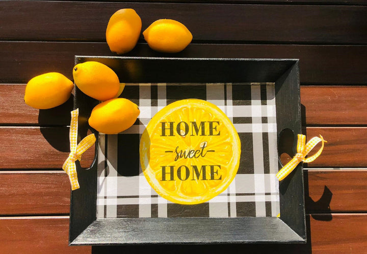 Home Sweet Home Tray|Hand Painted Wooden Tray|Lemon Tray Decor|Serving Tray|Wooden Home Decor|Housewarming Gift|Gift for Women|Wooden Art
