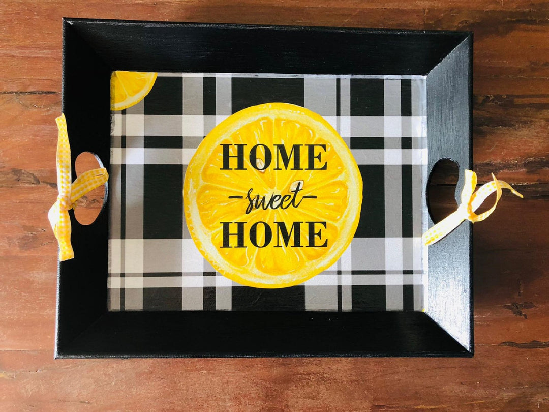 Home Sweet Home Tray|Hand Painted Wooden Tray|Lemon Tray Decor|Serving Tray|Wooden Home Decor|Housewarming Gift|Gift for Women|Wooden Art