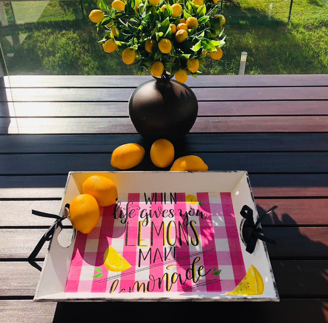 Lemon Serving Tray|Summer Kitchen Decor|Hand Painted Wooden Tray|Wooden Home Decor|Lemon Kitchen Art|Housewarming Gift|Custom Table Decor