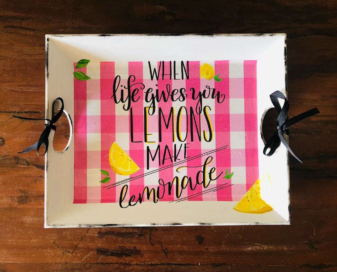 Lemon Serving Tray|Summer Kitchen Decor|Hand Painted Wooden Tray|Wooden Home Decor|Lemon Kitchen Art|Housewarming Gift|Custom Table Decor