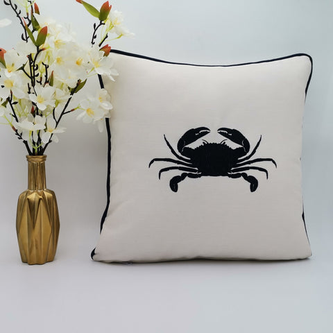 Embroidered Luxury Yacht Pillow Cover|Water Repellent Crab Pillow Top|Abrasion Resistant Nautical Cushion Cover|Flame Retardant Pillowcase