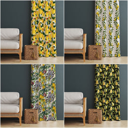 Floral Lemon Curtain|Thermal Insulated Fresh Citrus Window Treatment|Yellow Green Home Decor|Lemon Window Decor|Modern Living Room Curtain
