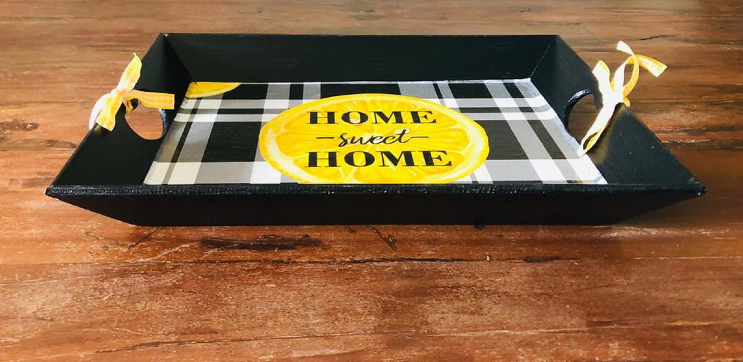 Home Sweet Home Tray|Hand Painted Wooden Tray|Lemon Tray Decor|Serving Tray|Wooden Home Decor|Housewarming Gift|Gift for Women|Wooden Art