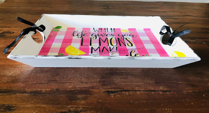 Lemon Serving Tray|Summer Kitchen Decor|Hand Painted Wooden Tray|Wooden Home Decor|Lemon Kitchen Art|Housewarming Gift|Custom Table Decor