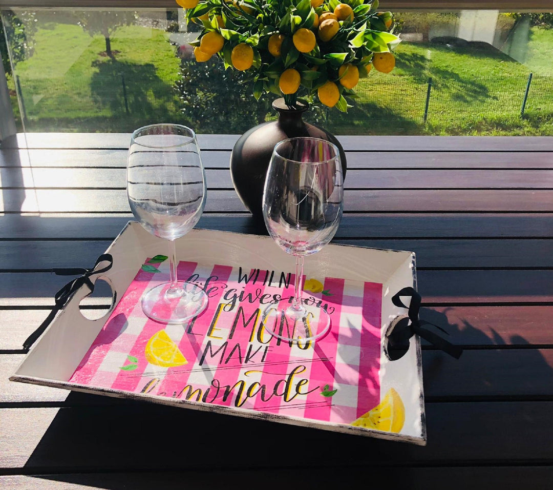 Lemon Serving Tray|Summer Kitchen Decor|Hand Painted Wooden Tray|Wooden Home Decor|Lemon Kitchen Art|Housewarming Gift|Custom Table Decor