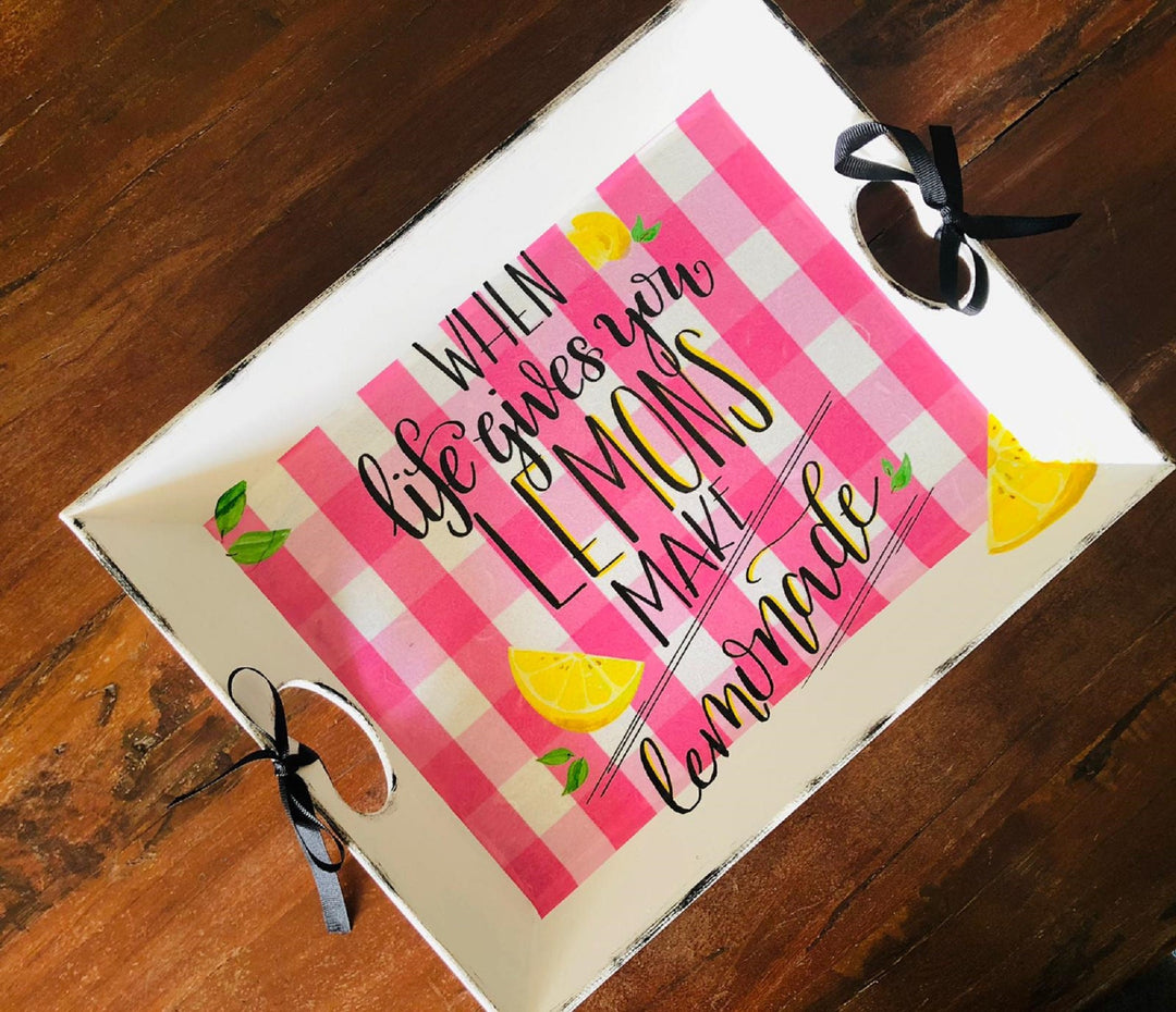 Lemon Serving Tray|Summer Kitchen Decor|Hand Painted Wooden Tray|Wooden Home Decor|Lemon Kitchen Art|Housewarming Gift|Custom Table Decor