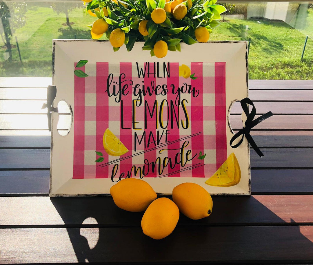 Lemon Serving Tray|Summer Kitchen Decor|Hand Painted Wooden Tray|Wooden Home Decor|Lemon Kitchen Art|Housewarming Gift|Custom Table Decor