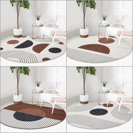 Abstract Round Rugonedraw Floor Carpetdecorative Non Slip Circle  Rugsstriped Anti Slip Matgeometric Area Rugsbeige Rug for Living Room 