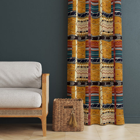 Ethnic Print Curtain|Thermal Insulated Rug Design Window Treatment|Geometric Home Decor|Southwestern Window Decor|Tribal Pattern Curtain