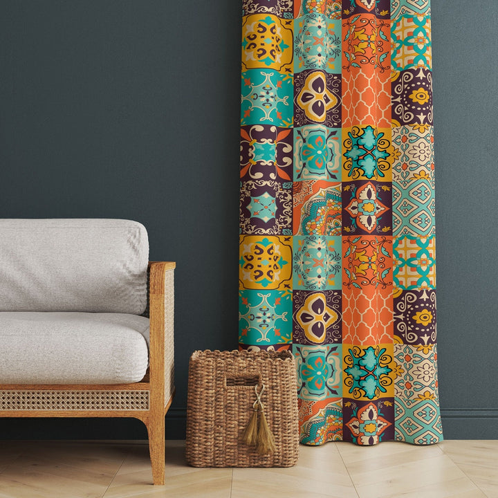 Ethnic Print Curtain|Thermal Insulated Rug Design Window Treatment|Geometric Home Decor|Southwestern Window Decor|Tribal Pattern Curtain