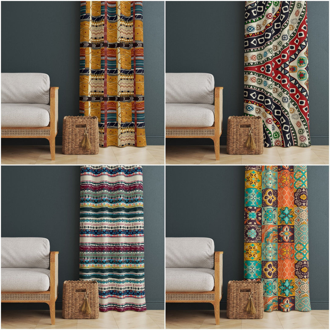 Ethnic Print Curtain|Thermal Insulated Rug Design Window Treatment|Geometric Home Decor|Southwestern Window Decor|Tribal Pattern Curtain