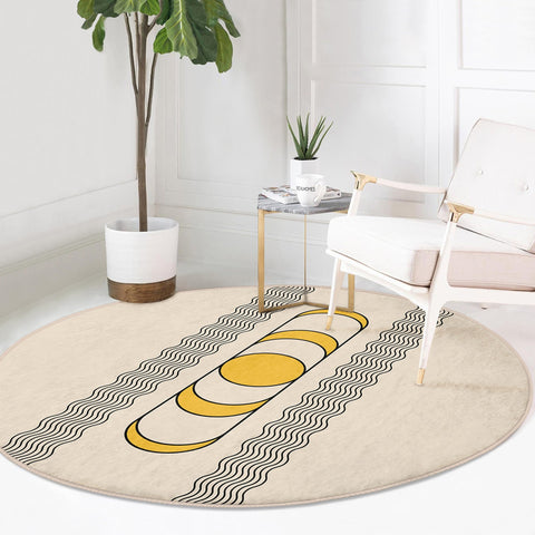 Abstract Shapes Round Rug|Non-Slip Round Carpet|Geometric Circle Carpet|Abstract Area Rug|Modern Home Decor|Decorative Multi-Purpose Mat