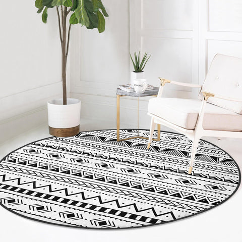 Nordic Scandinavian Round Rug|Non-Slip Carpet|Southwestern Circle Carpet|Rug Design Area Rug|Aztec Print Ethnic Decor|Multi-Purpose Area Mat