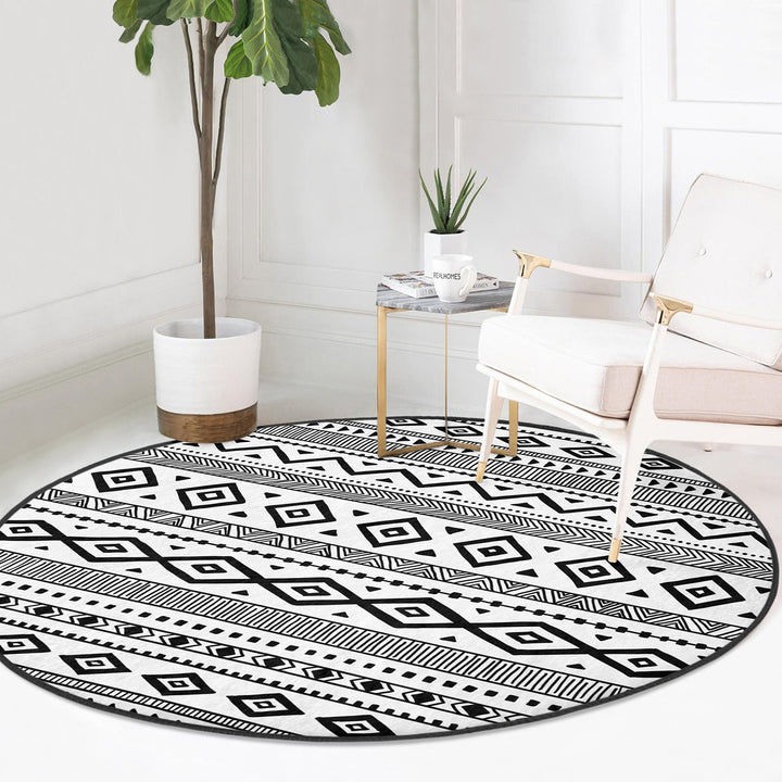 Nordic Scandinavian Round Rug|Non-Slip Carpet|Southwestern Circle Carpet|Rug Design Area Rug|Aztec Print Ethnic Decor|Multi-Purpose Area Mat