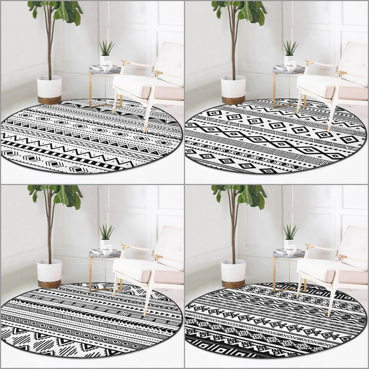 Nordic Scandinavian Round Rug|Non-Slip Carpet|Southwestern Circle Carpet|Rug Design Area Rug|Aztec Print Ethnic Decor|Multi-Purpose Area Mat