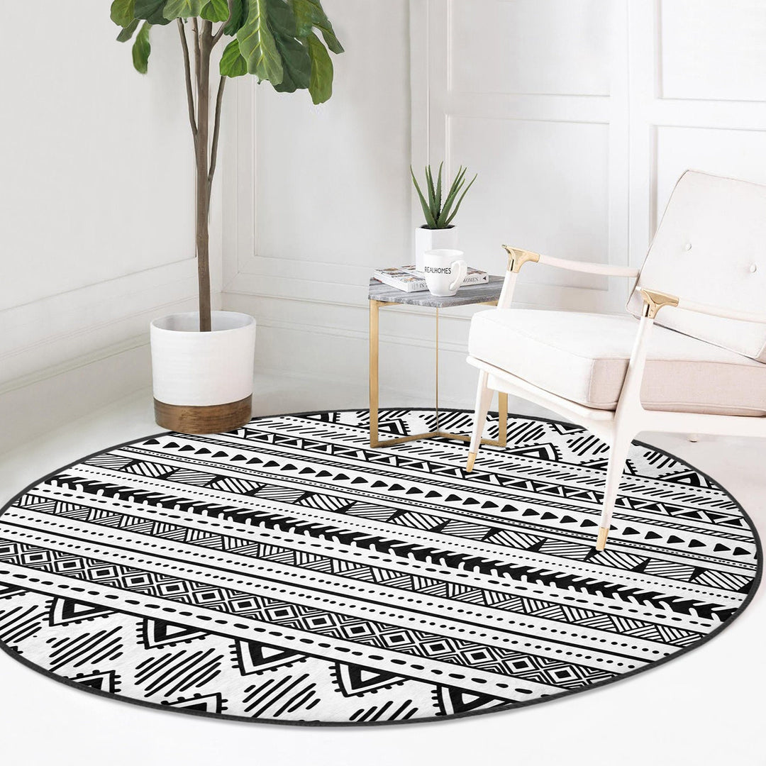 Nordic Scandinavian Round Rug|Non-Slip Carpet|Southwestern Circle Carpet|Rug Design Area Rug|Aztec Print Ethnic Decor|Multi-Purpose Area Mat