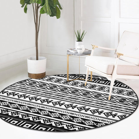 Nordic Scandinavian Round Rug|Non-Slip Carpet|Southwestern Circle Carpet|Rug Design Area Rug|Aztec Print Ethnic Decor|Multi-Purpose Area Mat