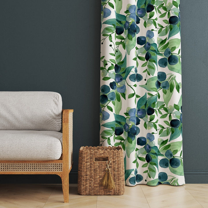 Tropical Leaves Curtain|Thermal Insulated Floral Window Treatment|Green Plants Home Decor|Leaf Print Window Decor|Modern Living Room Curtain