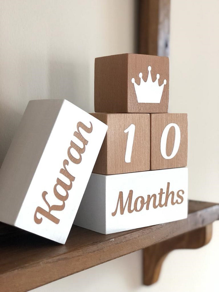 Set of 5 Custom Wooden Name Blocks|Personalized Baby Name Sign Cube|Nursery Decor For Baby|Wood Baby Shower Gift|New Mom Gift|Age Block Deco