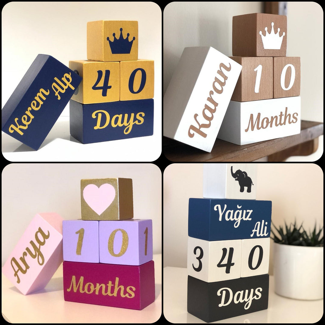 Set of 5 Custom Wooden Name Blocks|Personalized Baby Name Sign Cube|Nursery Decor For Baby|Wood Baby Shower Gift|New Mom Gift|Age Block Deco