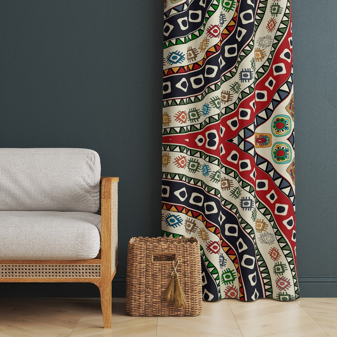 Ethnic Print Curtain|Thermal Insulated Rug Design Window Treatment|Geometric Home Decor|Southwestern Window Decor|Tribal Pattern Curtain