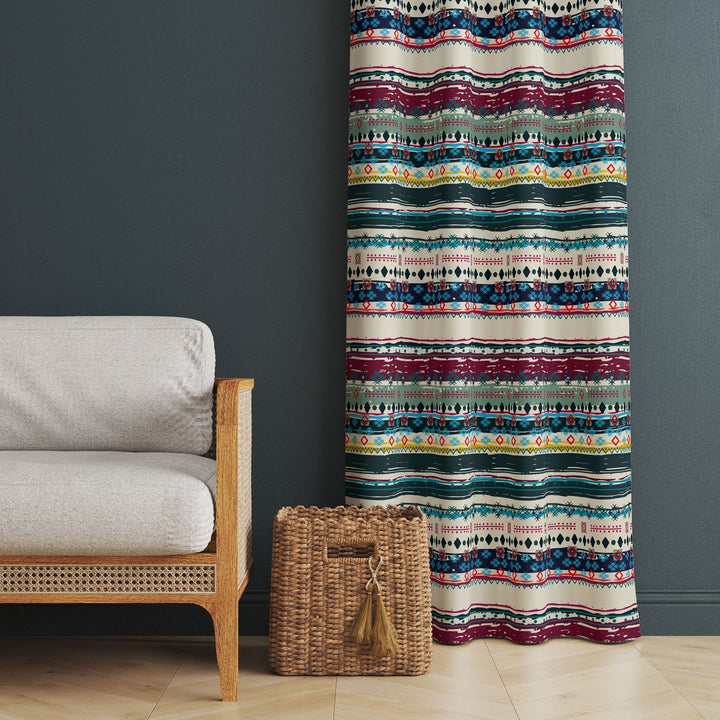 Ethnic Print Curtain|Thermal Insulated Rug Design Window Treatment|Geometric Home Decor|Southwestern Window Decor|Tribal Pattern Curtain