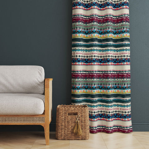 Ethnic Print Curtain|Thermal Insulated Rug Design Window Treatment|Geometric Home Decor|Southwestern Window Decor|Tribal Pattern Curtain