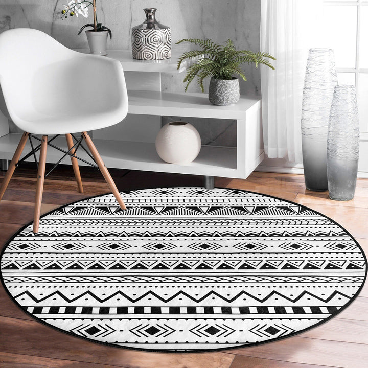 Nordic Scandinavian Round Rug|Non-Slip Carpet|Southwestern Circle Carpet|Rug Design Area Rug|Aztec Print Ethnic Decor|Multi-Purpose Area Mat