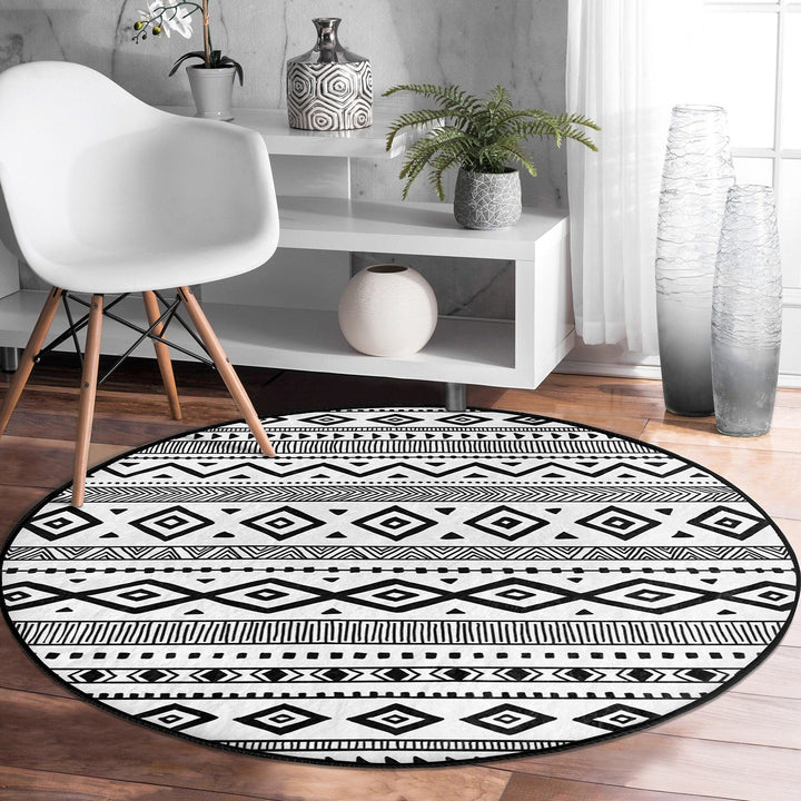 Nordic Scandinavian Round Rug|Non-Slip Carpet|Southwestern Circle Carpet|Rug Design Area Rug|Aztec Print Ethnic Decor|Multi-Purpose Area Mat