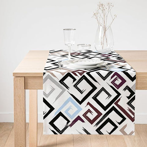 Labyrinth Table Runner|Decorative Table Runner|Abstract Geometric Pattern Suede Runner|High Quality Table Decor|Modern Style Table Runner