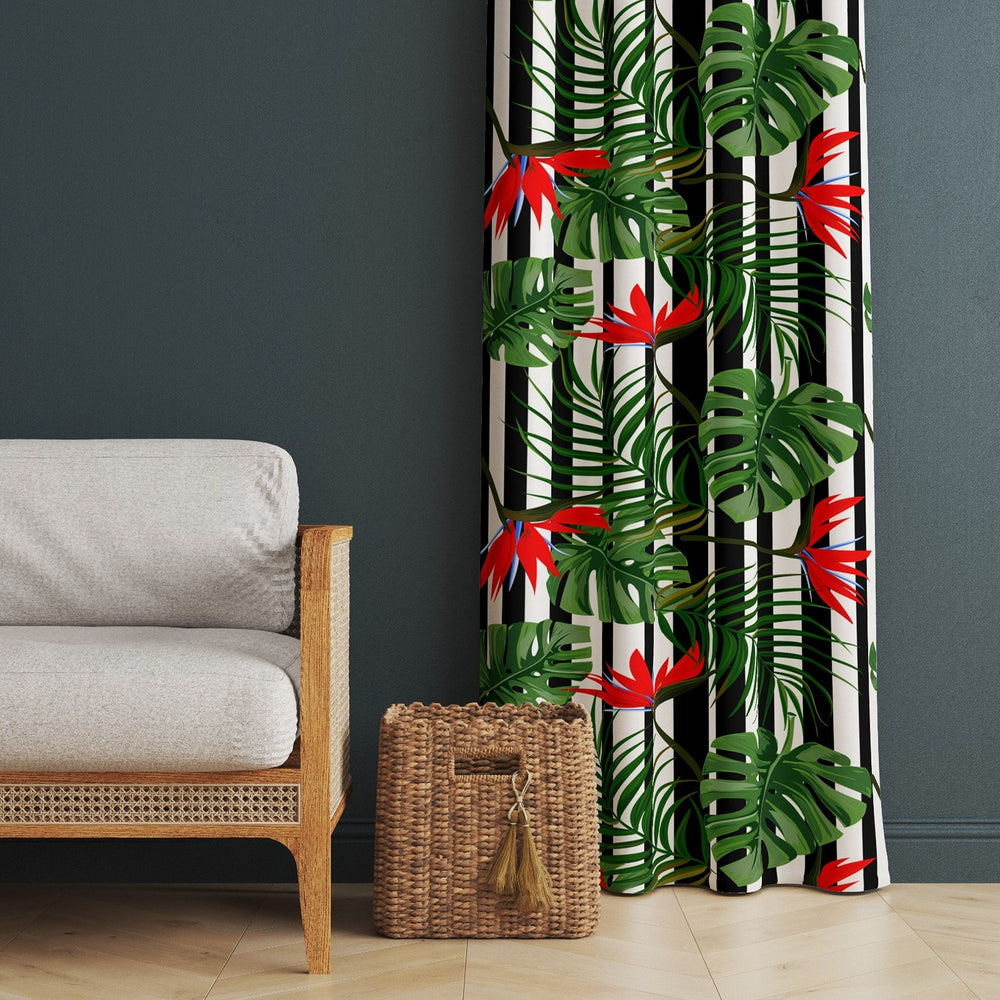 Tropical Leaves Curtain|Thermal Insulated Floral Window Treatment|Green Plants Home Decor|Leaf Print Window Decor|Modern Living Room Curtain
