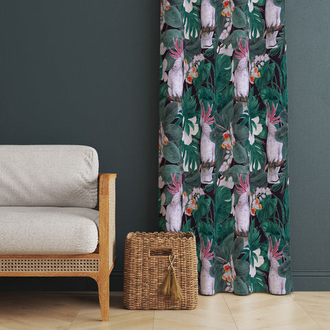 Tropical Plant Curtain|Thermal Insulated Floral Window Treatment|Floral Bird Home Decor|Parrot Print Window Decor|Toucan Pattern Curtain