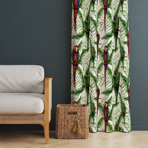 Tropical Plant Curtain|Thermal Insulated Floral Window Treatment|Floral Bird Home Decor|Parrot Print Window Decor|Toucan Pattern Curtain