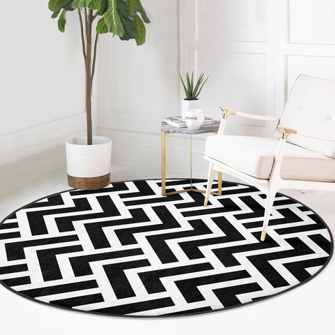 Geometric Round Rug|Non-Slip Round Carpet|Black White Circle Carpet|Decorative Area Rug|Seamless Home Decor|Multi-Purpose Anti-Slip Mat