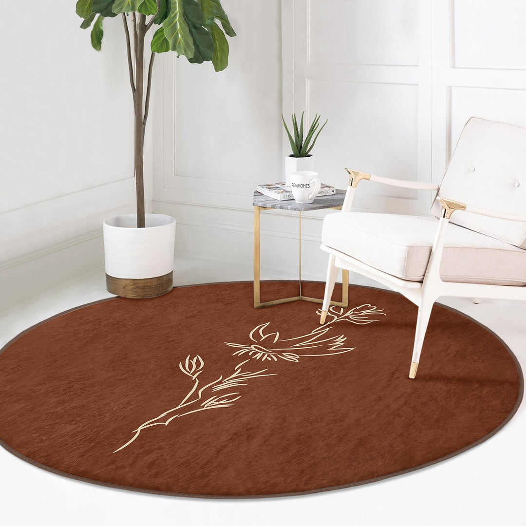 Onedraw Floral Round Rug|Non-Slip Round Carpet|Abstract Floral Circle Carpet|Minimalist Area Rug|Modern Home Decor|Decorative Anti-Slip Mat
