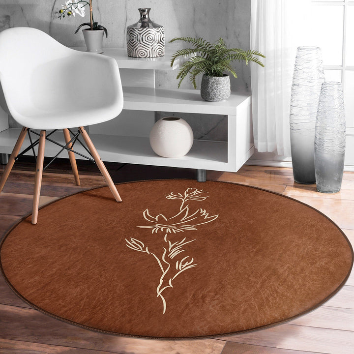 Onedraw Floral Round Rug|Non-Slip Round Carpet|Abstract Floral Circle Carpet|Minimalist Area Rug|Modern Home Decor|Decorative Anti-Slip Mat