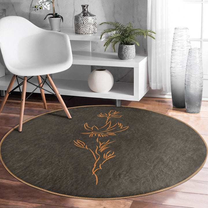 Onedraw Floral Round Rug|Non-Slip Round Carpet|Abstract Floral Circle Carpet|Minimalist Area Rug|Modern Home Decor|Decorative Anti-Slip Mat