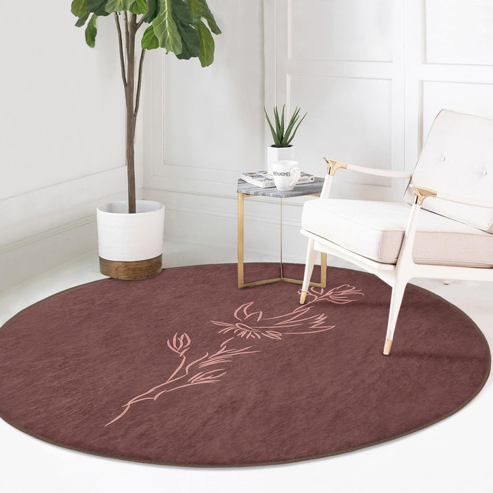Onedraw Floral Round Rug|Non-Slip Round Carpet|Abstract Floral Circle Carpet|Minimalist Area Rug|Modern Home Decor|Decorative Anti-Slip Mat