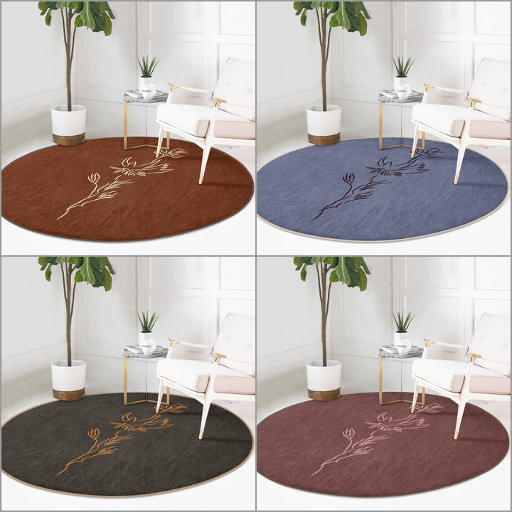 Onedraw Floral Round Rug|Non-Slip Round Carpet|Abstract Floral Circle Carpet|Minimalist Area Rug|Modern Home Decor|Decorative Anti-Slip Mat